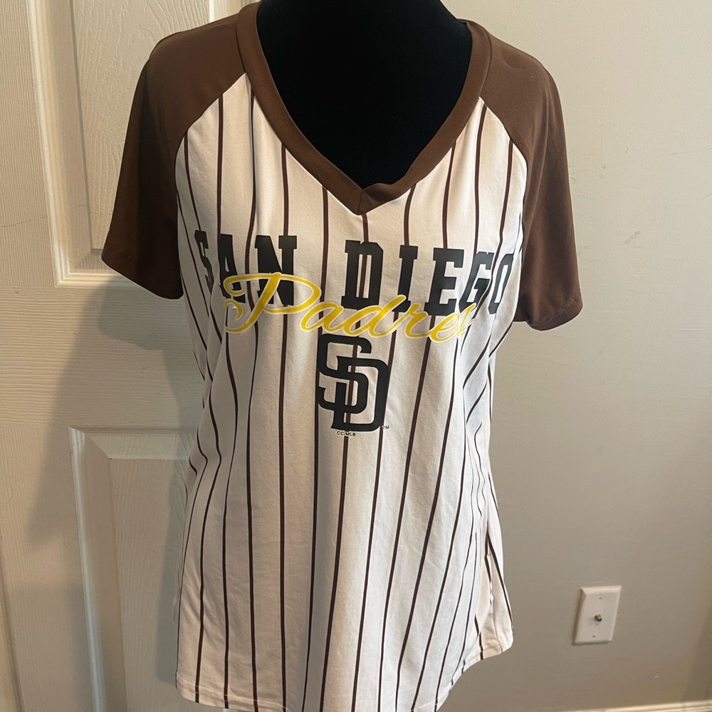 San Diego Padres Striped V-Neck T-Shirt